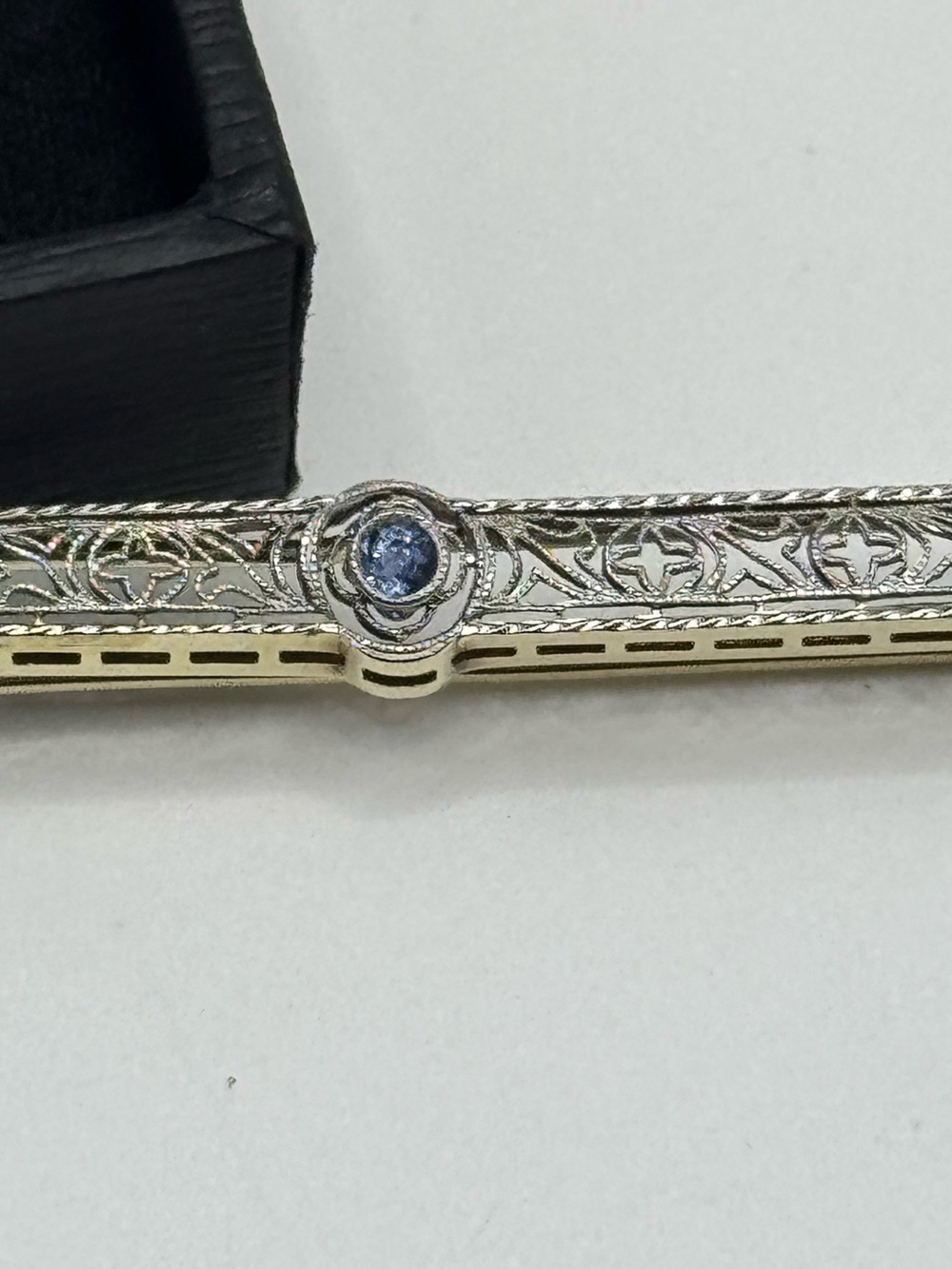 Vintage Platinum & 14k Gold Sapphire Art Deco Stick Pin Brooch - Picture 9 of 12